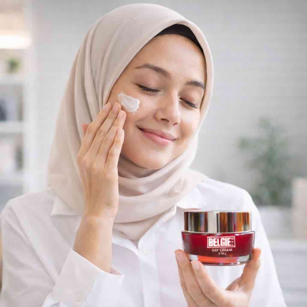 Model menggunakan Belgie Pro Day Cream