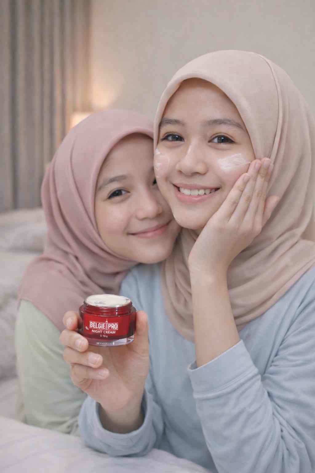 Model menggunakan Belgie Pro Night Cream
