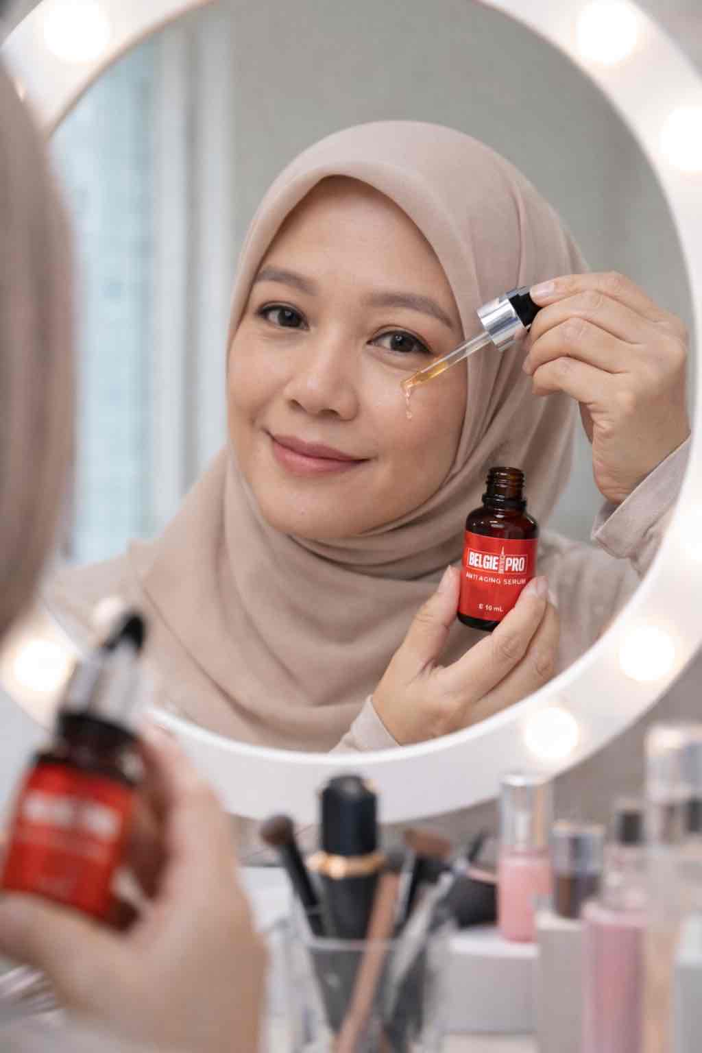 Model menggunakan Belgie Pro Serum
